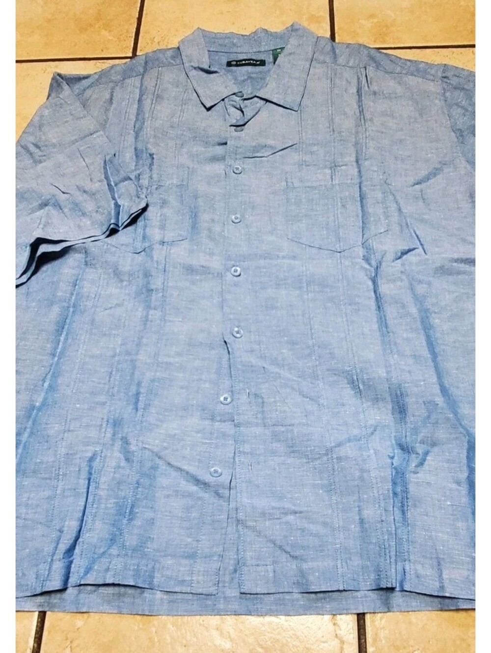 Cubavera Blue Shirt Men Linen Cotton Size 3XL  Blue Pleated